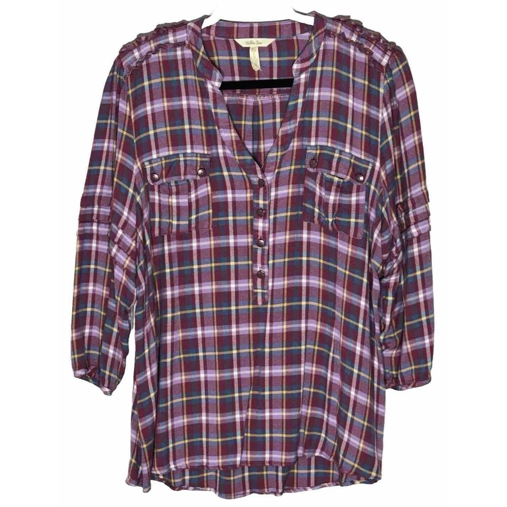 Matilda Jane Plaid Popover Top 2XL XXL Millie Ruffle Flannel Boho Cottage Wester